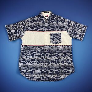 Vintage Tommy Jeans Logo Graphic Print SS Button Up Streetwear Shirt Men's Large
